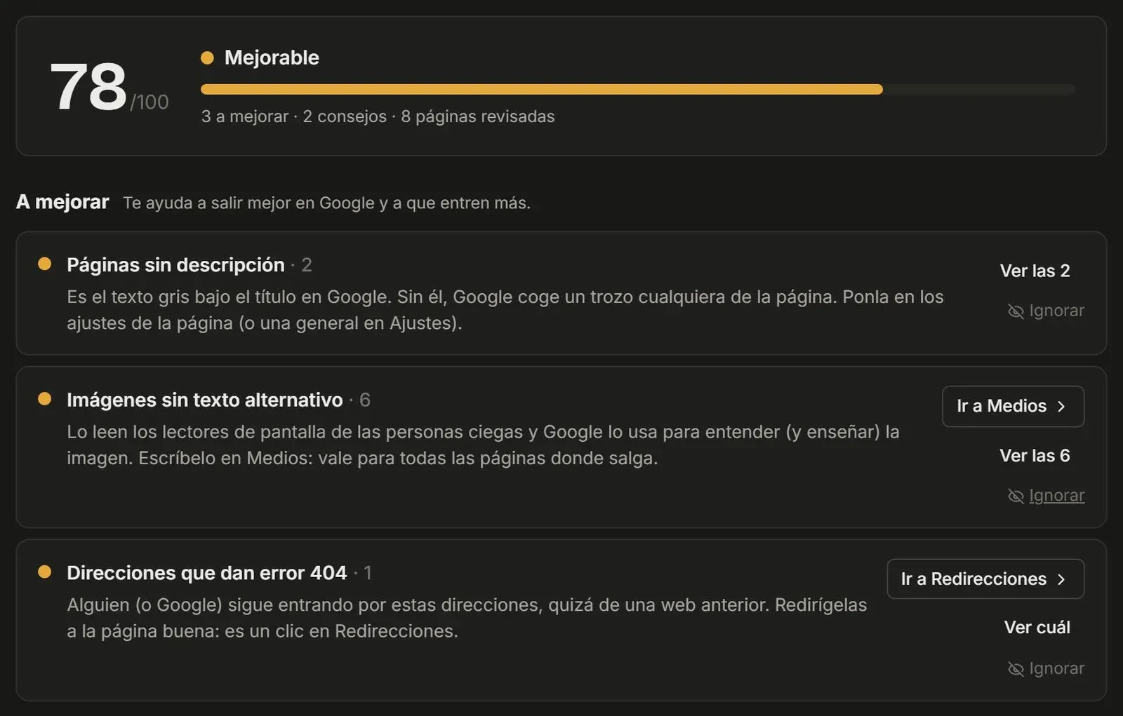 Salud de la web en Layo CMS: lo que hay que revisar, a la vista